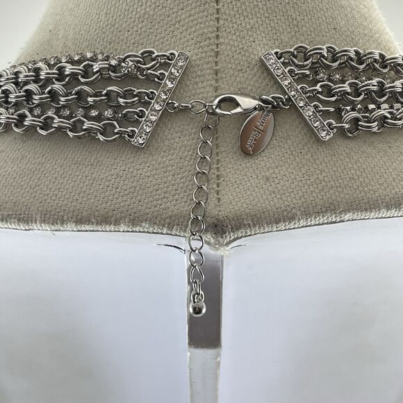 White House Black Market Silver Tone Multi Layer Chain Rhinestone Necklace - Picture 5 of 9